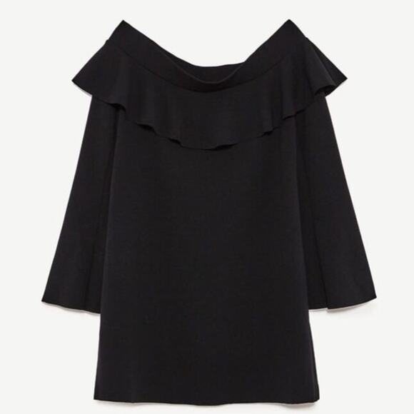 Zara Black Off-the-Shoulder Shift Mini Dress - Picture 9 of 9